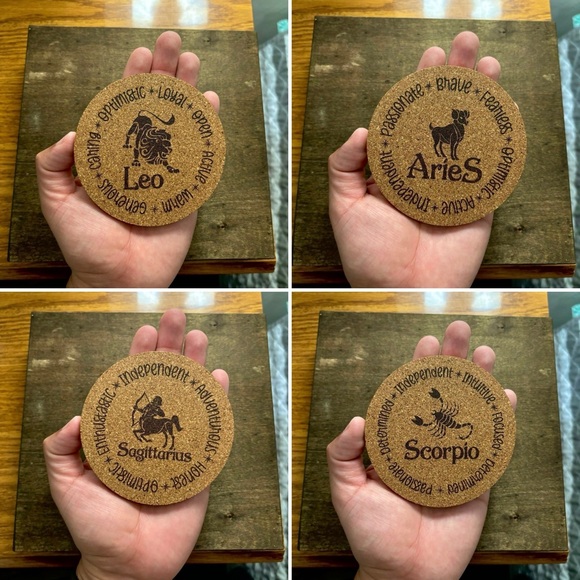 Zodiac Signs Encircled Cork Coasters Lot of 12 - Picture 5 of 9